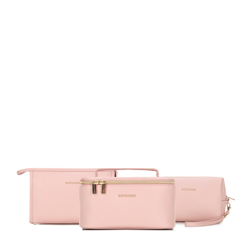 Komplet damskich kosmetyczek z imitacji skóry różowy 100-4Y-921-P