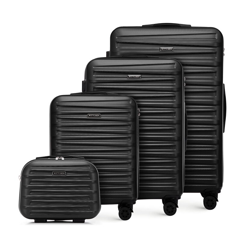 Komplet walizek z ABS-u w poziome tłoczenie czarny 56-3A-00K-11