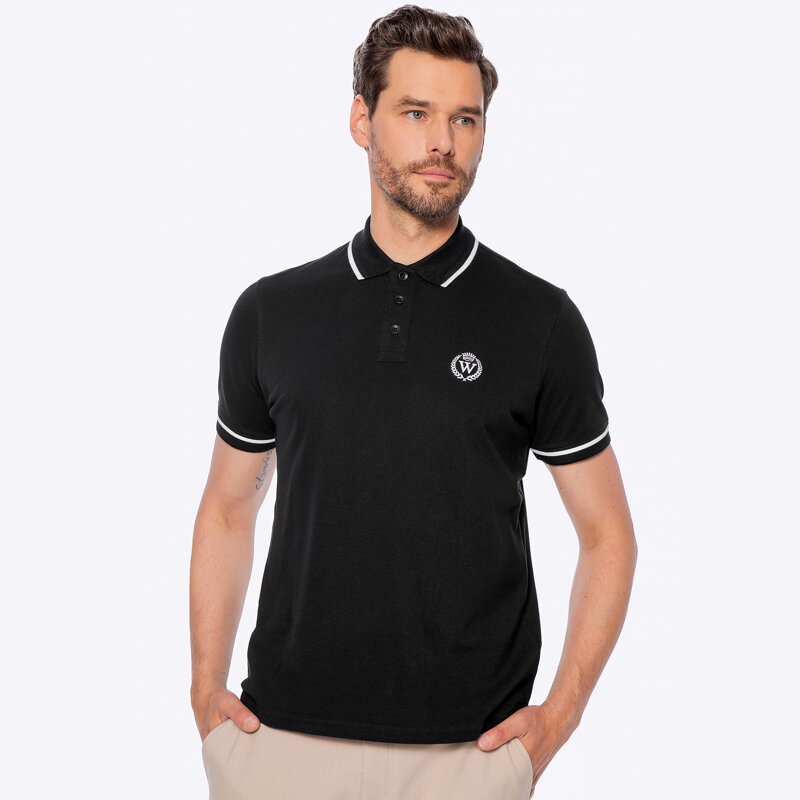 Koszulka polo męska bawełniana z lamówkami czarno - biała M0-99-102-1