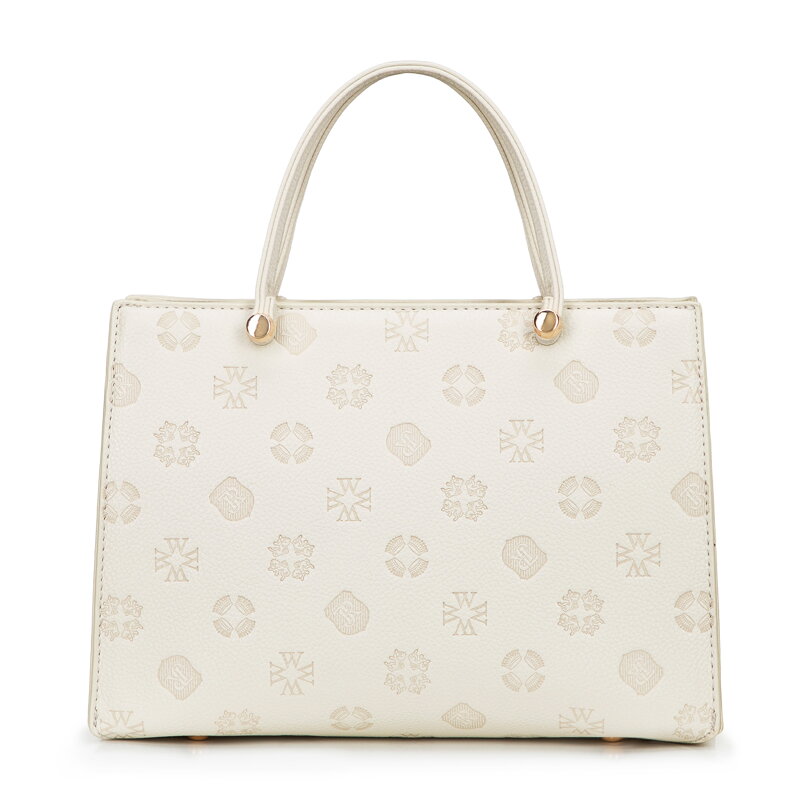 Kuferek z ekoskóry w tłoczoną sygnaturę mały kremowy 101-4Y-P03-0