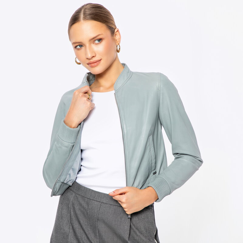 Kurtka ze skóry owczej z elastycznym ściągaczem szary platynowy 100-09-902-8