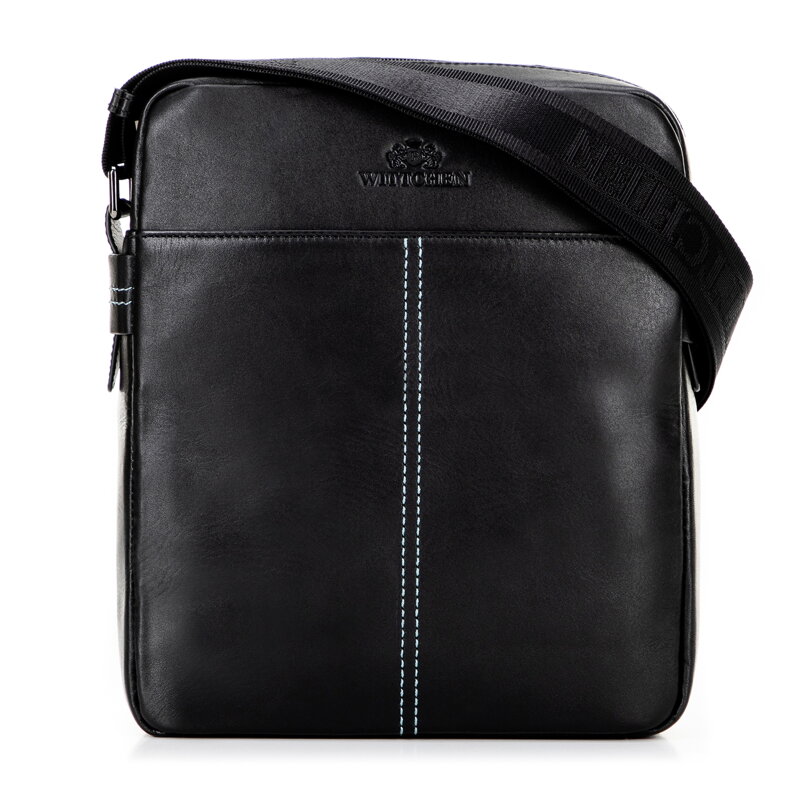 Kožená crossbody taška s dekoratívnym prešívaním čierna 100-4U-808-1