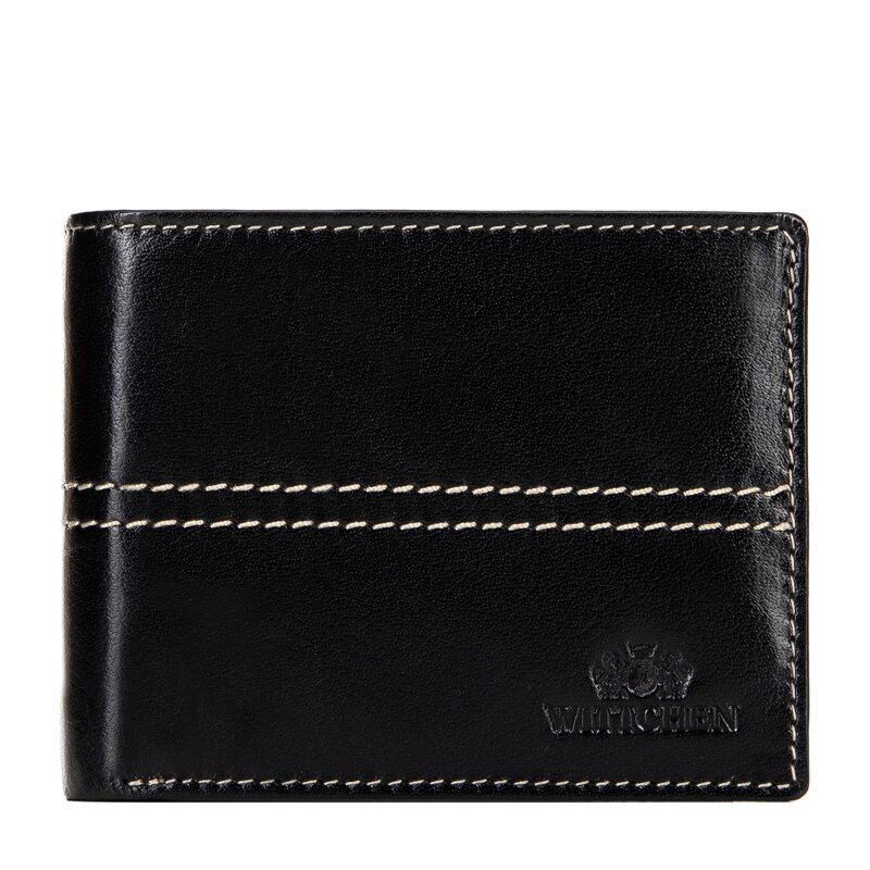Męski portfel ze skóry naturalnej z przeszyciem na środku czarny 14-1-116-LG1