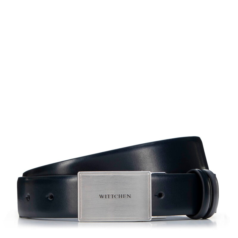 Męski pasek ze skóry z zabudowaną klamrą granatowy 29-8M-005-7