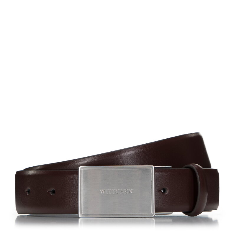 Męski pasek skórzany z pełną klamrą prosty ciemny brąz 98-8M-115-4