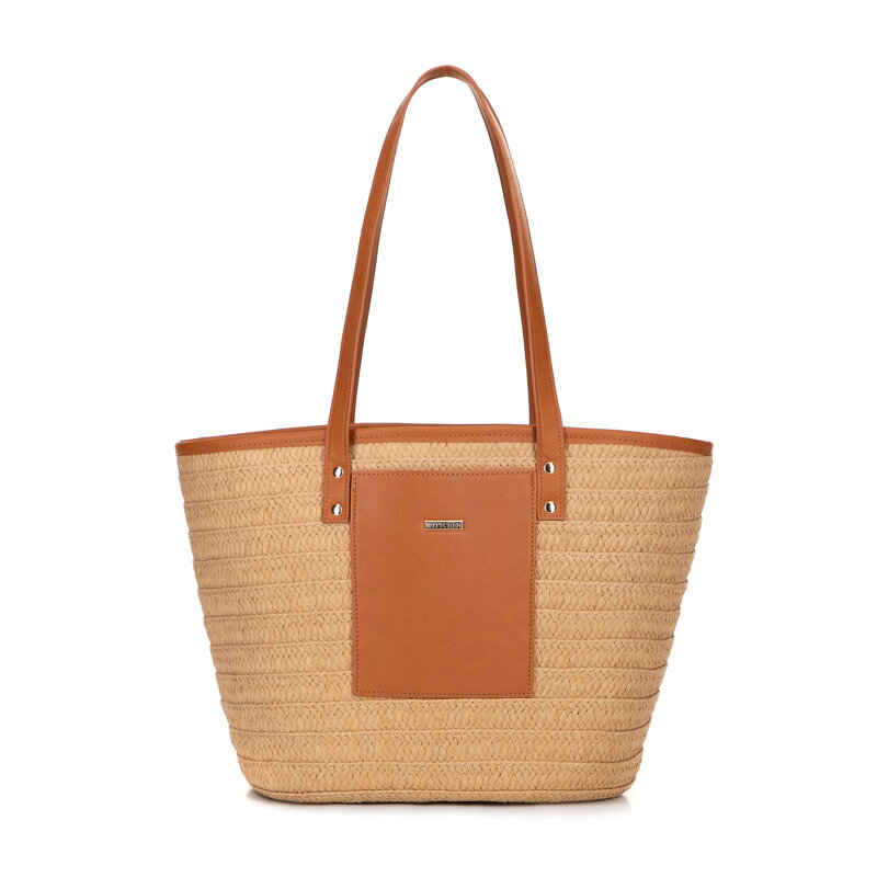 Pleciony koszyk z papierowej słomy beżowo - brązowy 100-4Y-905-95