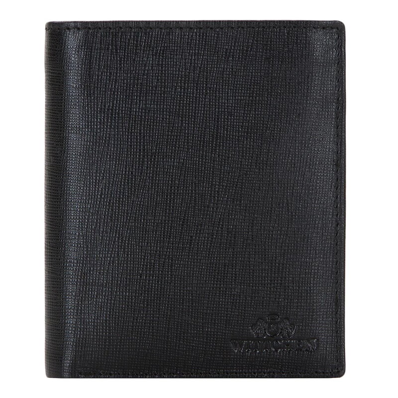 Pánska vertikálna saffiano kožená peňaženka, čierna 14-1S-041-1