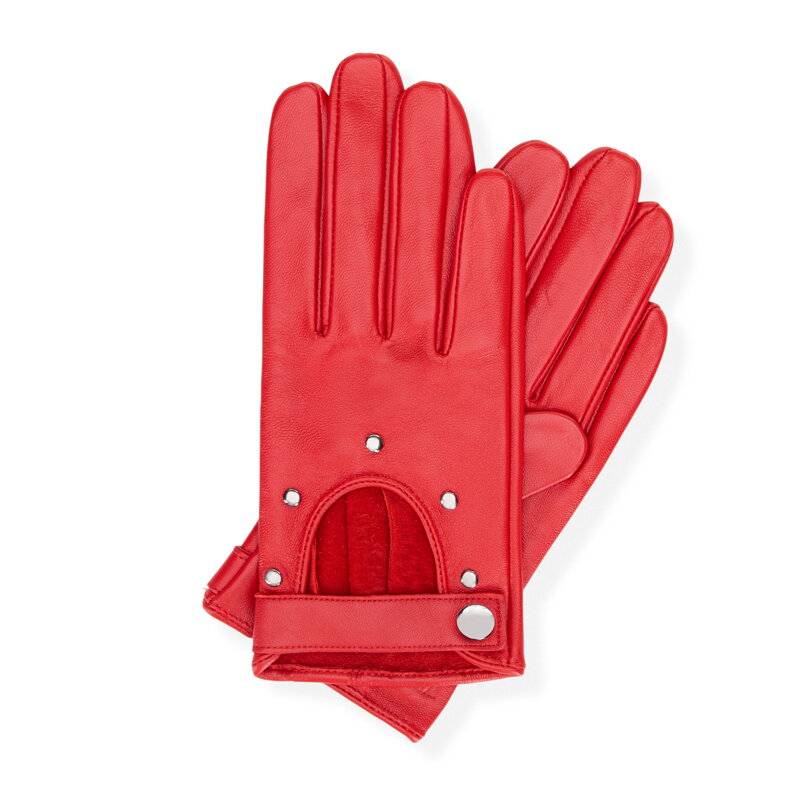 Damskie rękawiczki samochodowe skórzane z nitami czerwone 46-6L-200-3