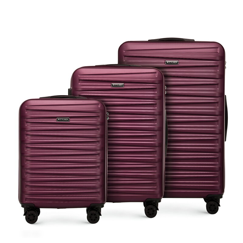 Zestaw walizek z ABS-u w poziome tłoczenie bordowy 56-3A-00S-30