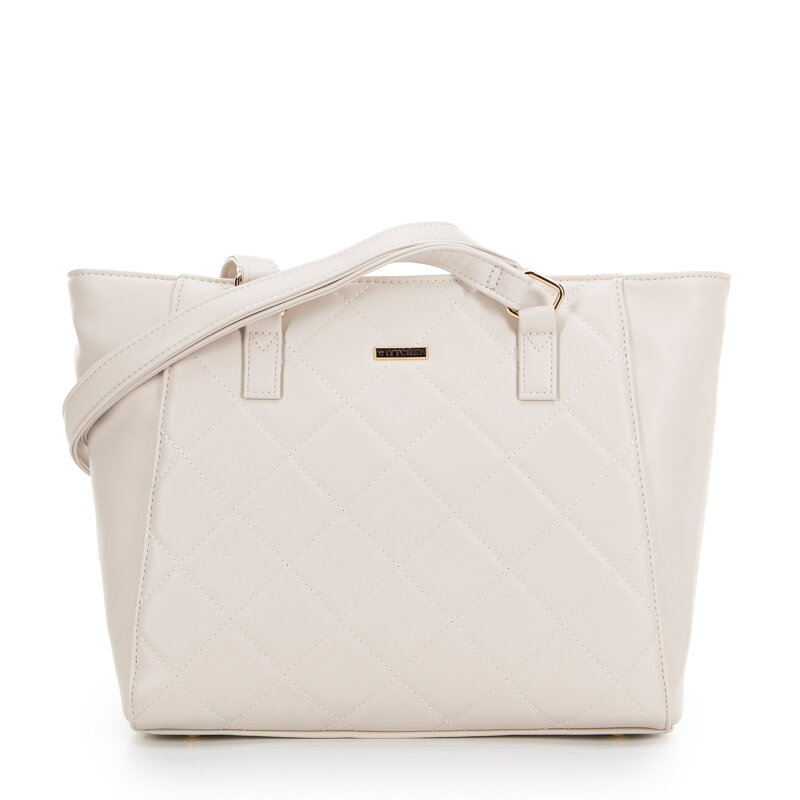 shopper kabelka z ekokože s prešívaním, krémová 29-4Y-608-0