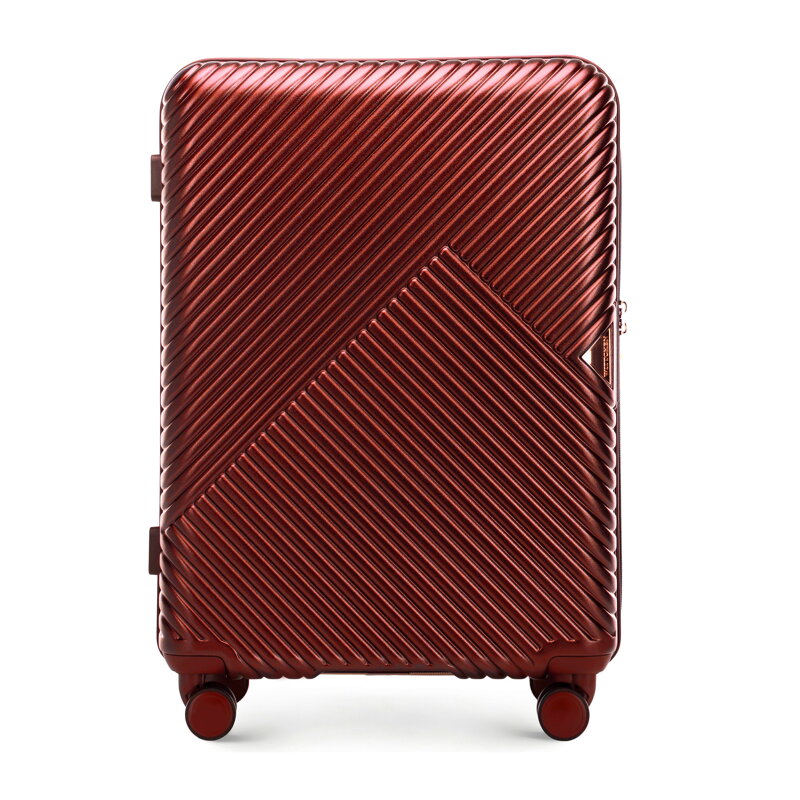 Średnia walizka z polikarbonu w paseczki burgund 56-3P-842-35