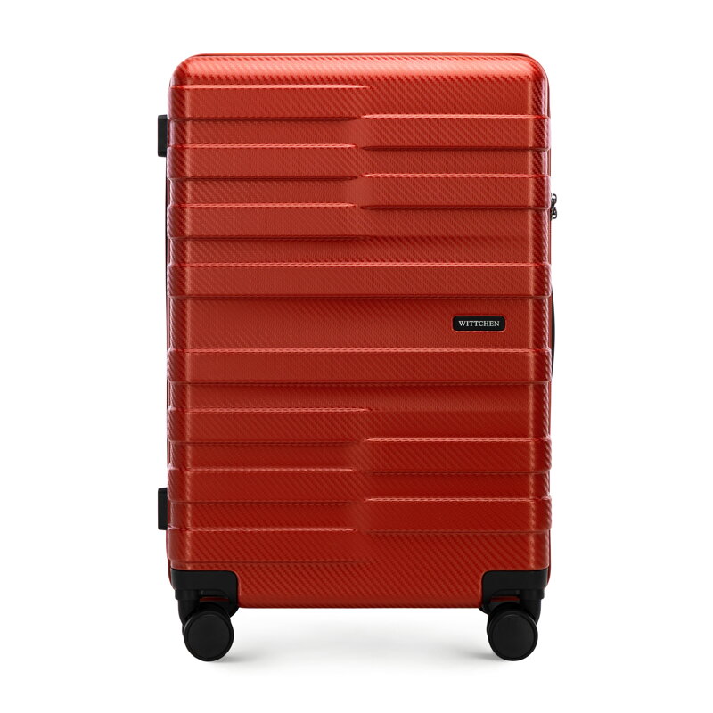 Średnia walizka z polikarbonu w poziome pasy czerwona 56-3P-582-30
