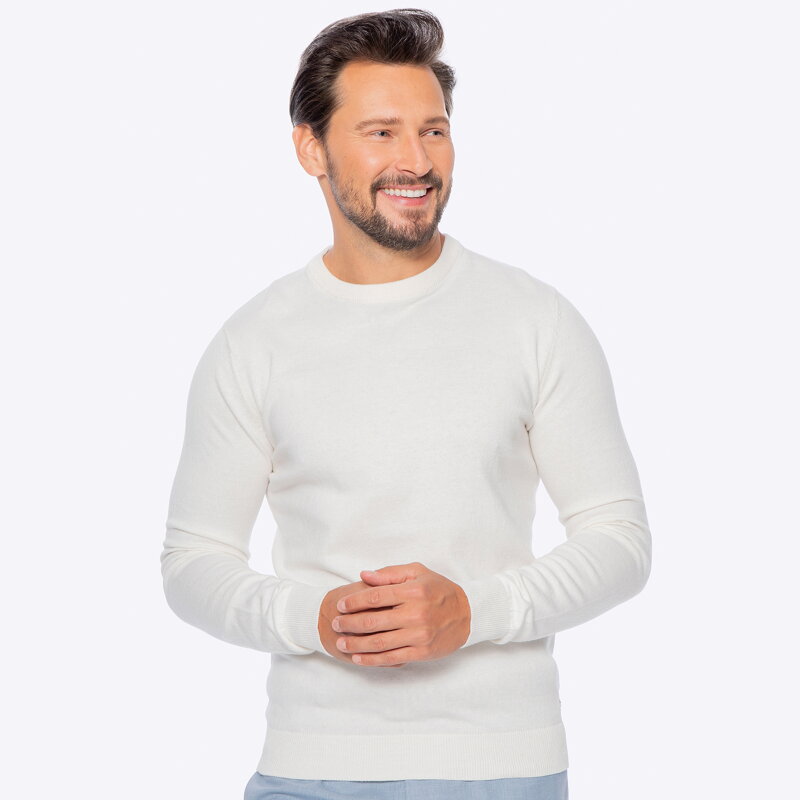 Sweter męski z bawełny z domieszką kaszmiru kremowy M0-99-103-0