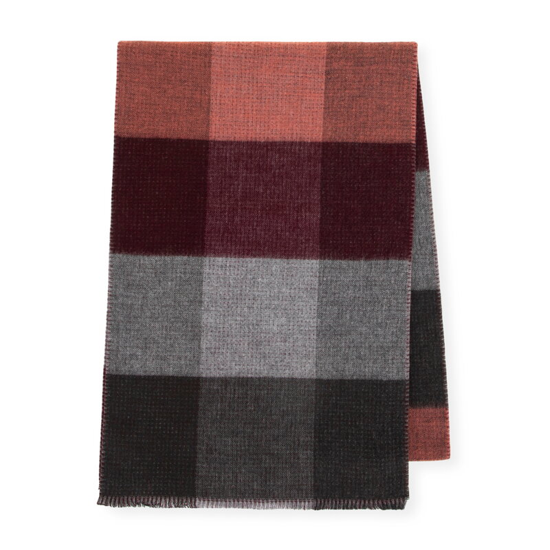 Męski szal w kratę bordowo - szary 100-7M-003-3