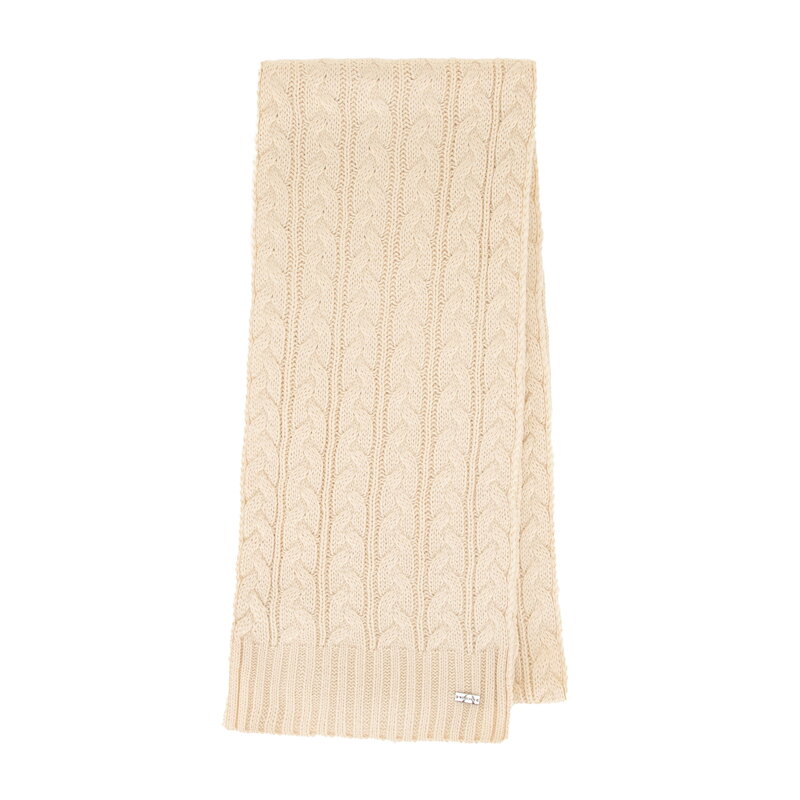 Szalik damski w warkoczowy splot z akrylu kremowy 101-7F-017-0
