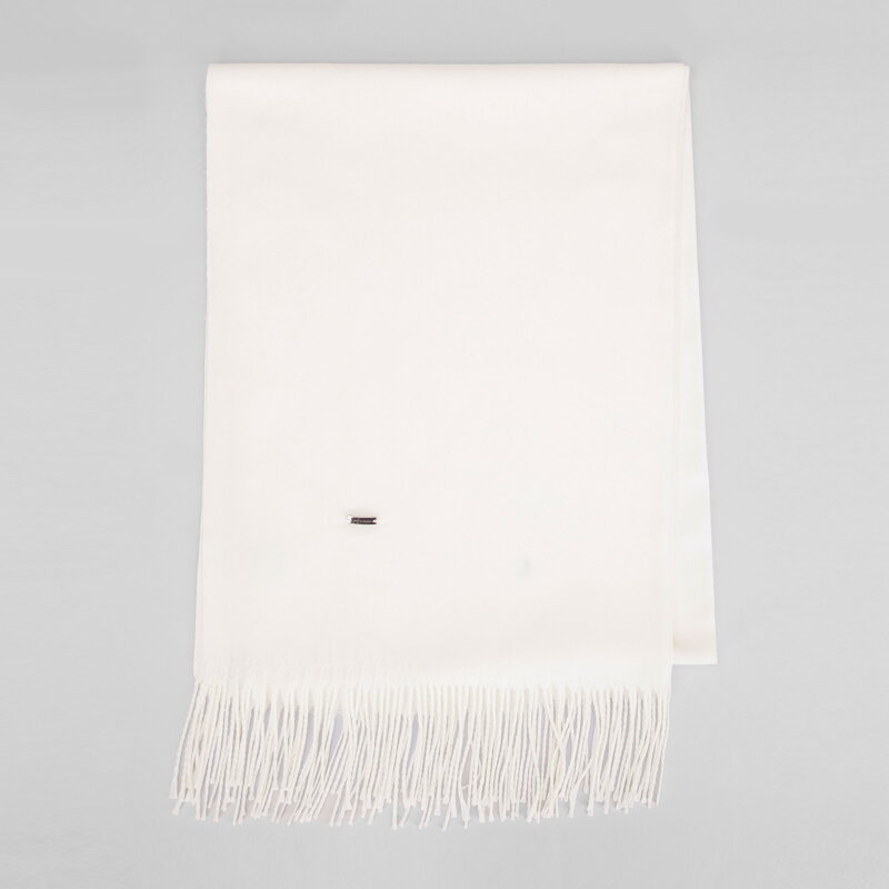 Szalik damski z frędzlami jednolity kremowy 101-7F-100-0