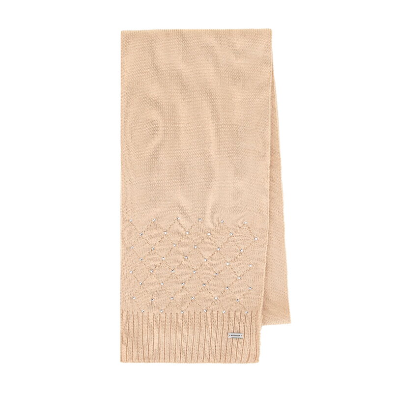 Szalik damski z ozdobnymi cyrkonami beżowy 101-7F-001-9