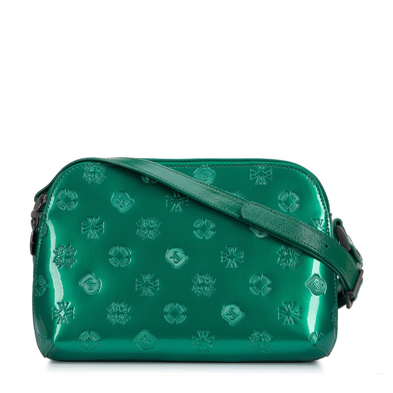 Damska listonoszka skórzana lakierowana z monogramem zielona 34-4-099-00