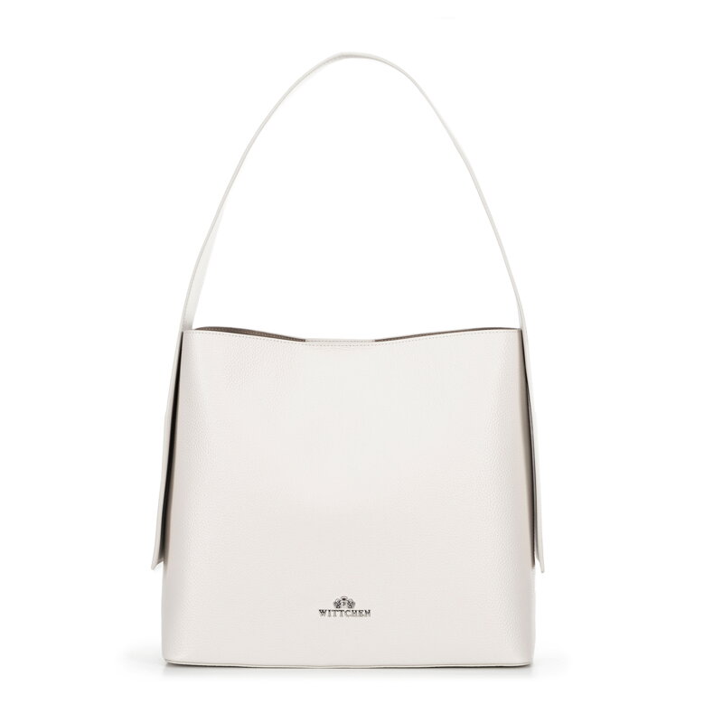 Kožená shopper kabelka s ďalšími vreckami, sivobiela 100-4E-203-0