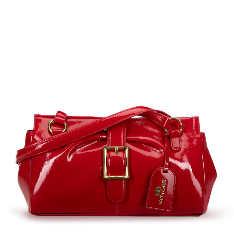 Dámska podlhovastá kožená kabelka cez rameno červená 100-4E-221-3