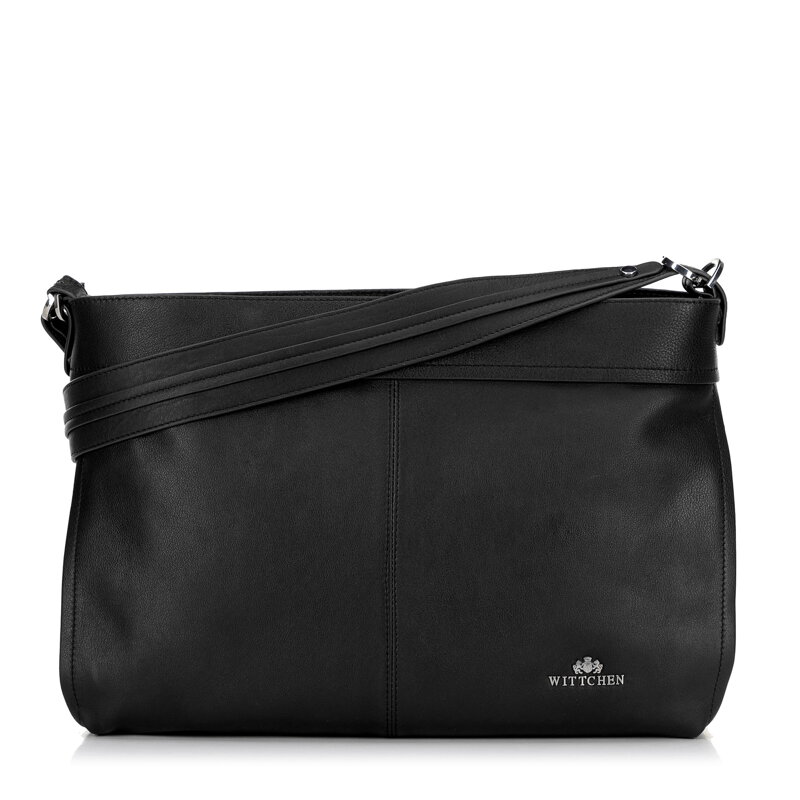 Dámska shopper kabelka z pravej kože s odnímateľným rúčkom, čierna 100-4E-812-1