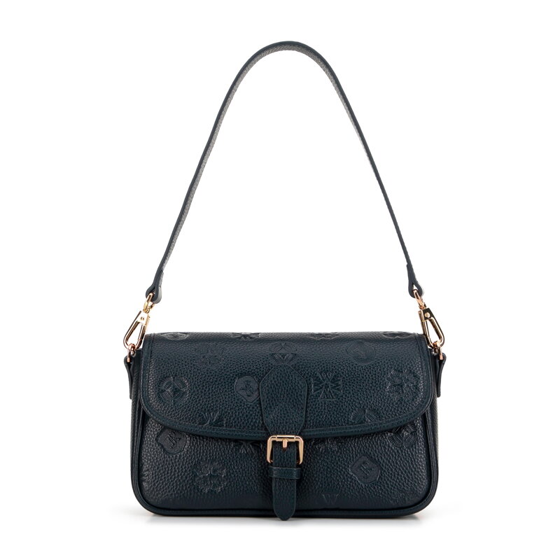 Dámska malá kožená monogramová kabelka námornícka modrá 99-4E-615-7