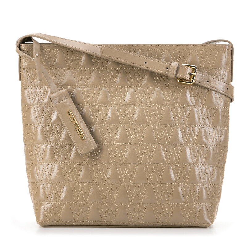 Dámska kožená kabelka s prešívaním béžová 99-4E-634-9