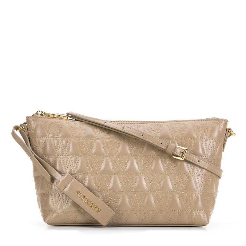 Dámska crossbody kabelka z kože s prešívaním béžová 99-4E-635-9