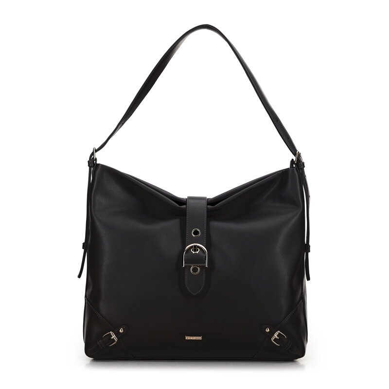 Kabelka z ekokože s ozdobnou sponou čierna 99-4Y-518-1