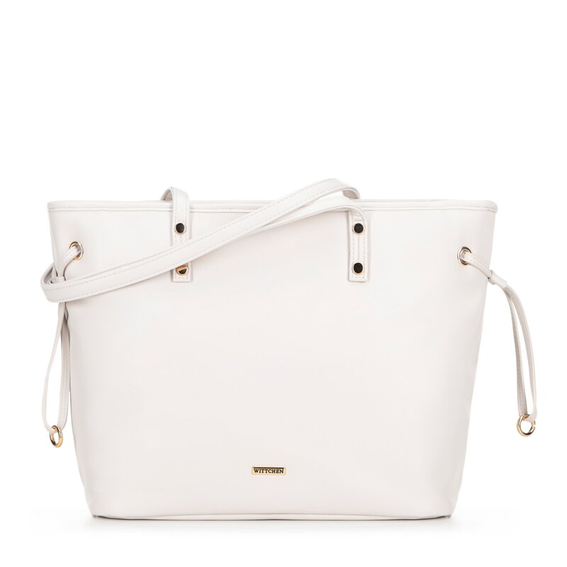 shopper kabelka z ekokože s popruhmi krémová 100-4Y-203-0