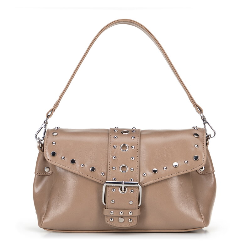 Dámska crossbody kabelka vyrobená z ekokože s ozdobnými nitmi béžová 100-4Y-207-9