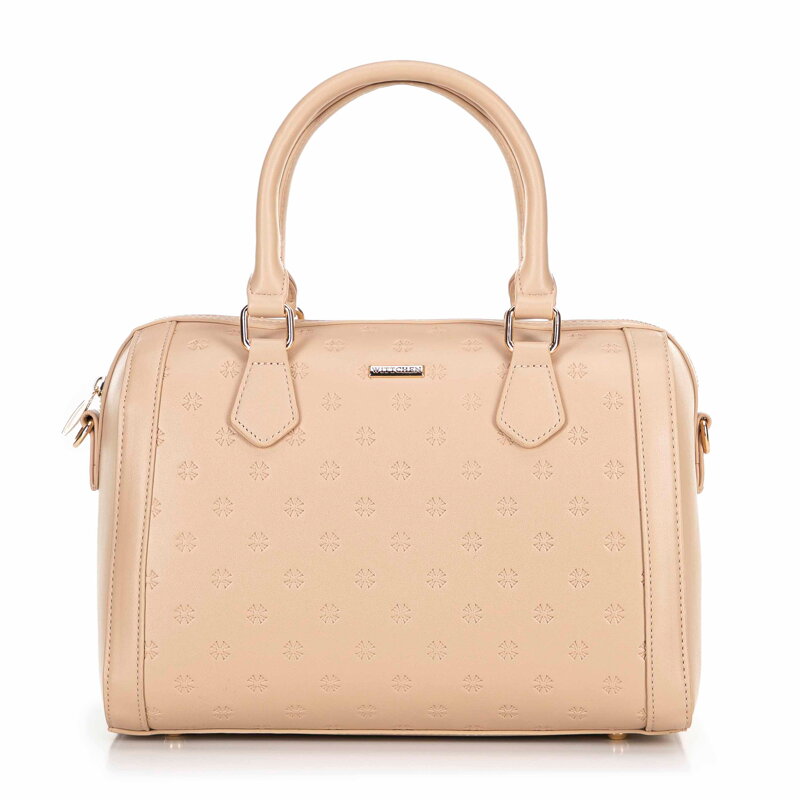 Dámska aktovka z imitácie kože s podpisom, béžová 100-4Y-223-9