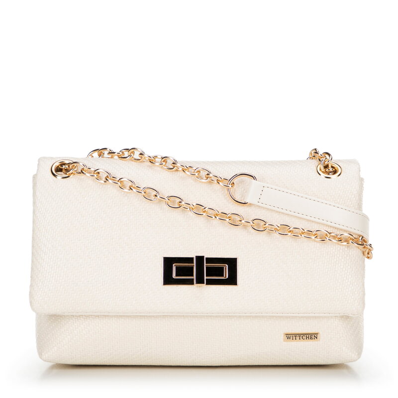 Dámska zapletená crossbody kabelka na retiazke, sivobiela 100-4Y-414-0