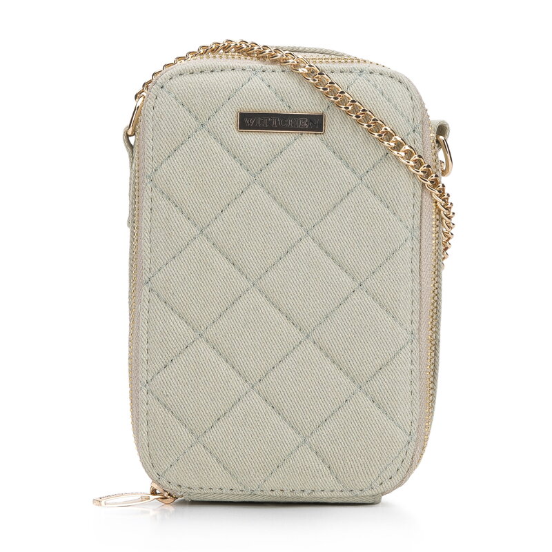 Dámska mini kabelka z prešívaného denimu na retiazke béžová 95-2Y-703-8