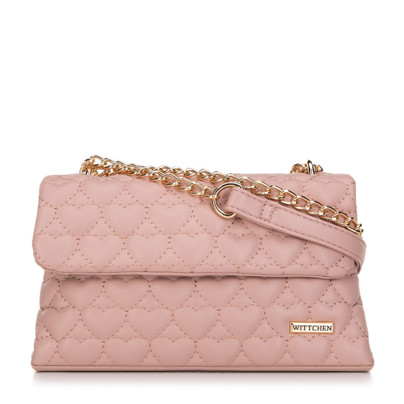 Prešívaná dámska mini kabelka so srdiečkami ružová 99-4Y-405-P