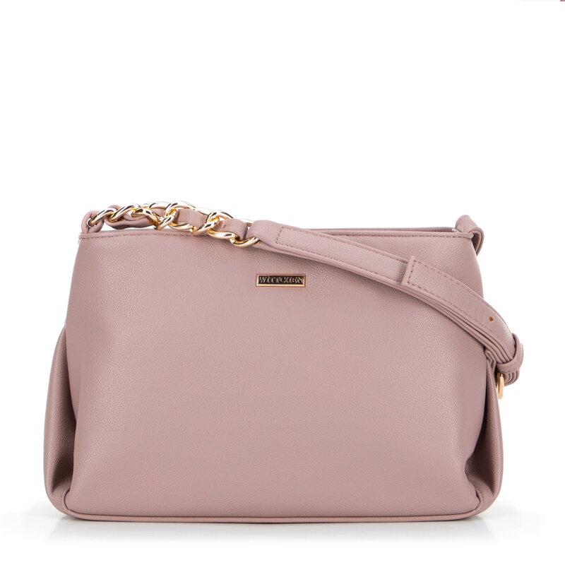 Dámska crossbody z ekokože s retiazkou, ružová 99-4Y-633-F