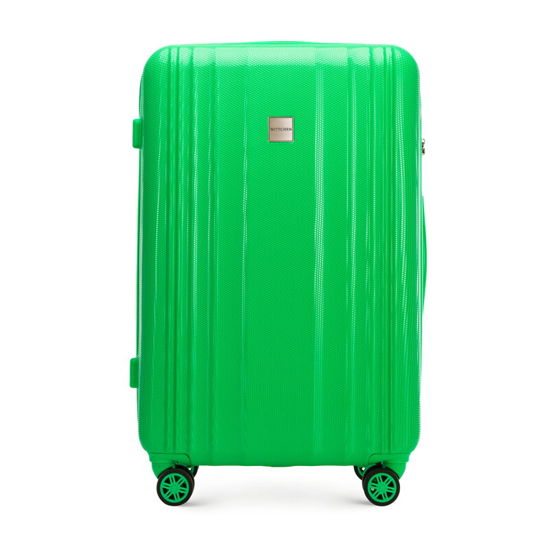 Duża walizka z polikarbonu tłoczona plaster miodu zielona 56-3P-303-85