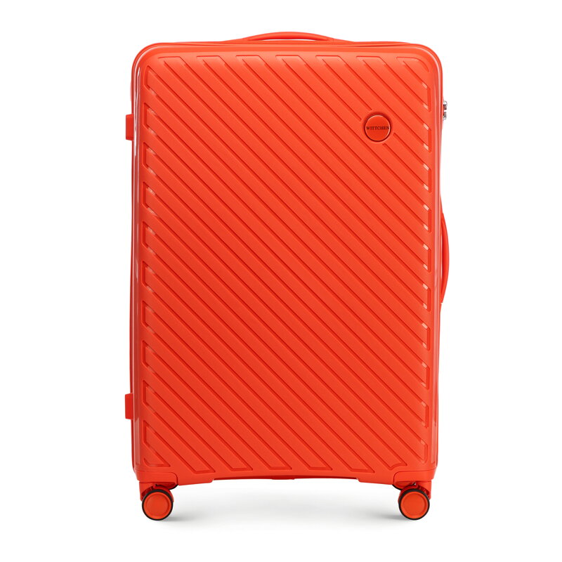 Duża walizka z polipropylenu w tłoczone paski pomarańczowa 56-3T-203-55