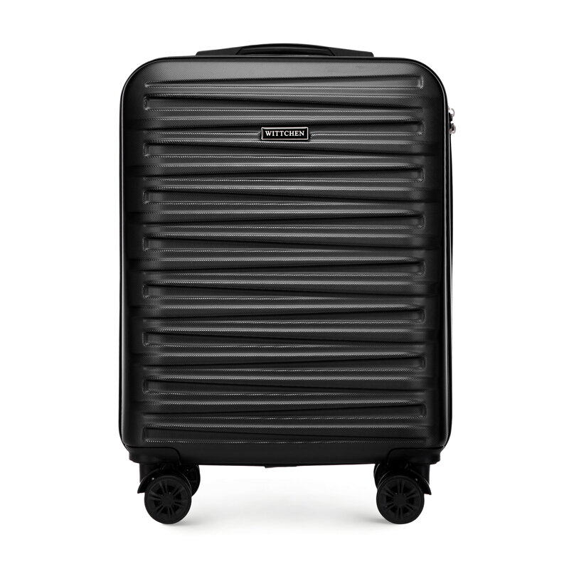 Mała walizka z ABS-u w poziome tłoczenie czarna 56-3A-001-11