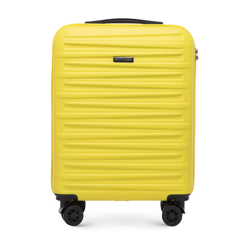 Mała walizka z ABS-u w poziome tłoczenie żółta 56-3A-001-50