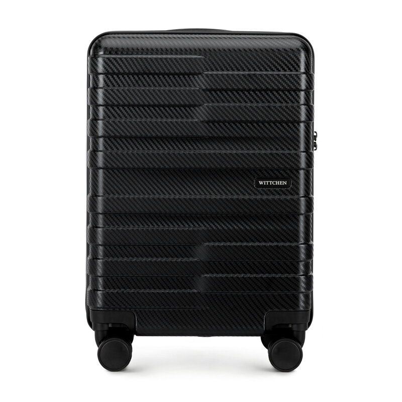 Walizka kabinowa z polikarbonu w poziome pasy czarna 56-3P-581-10