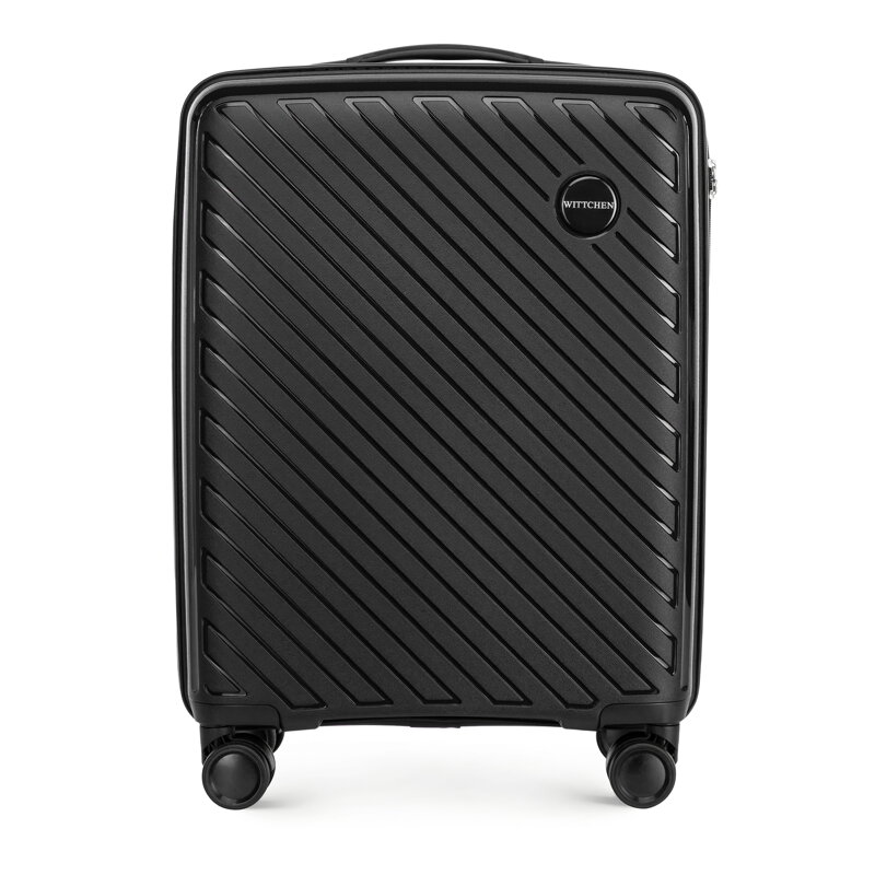 Mała walizka z polipropylenu w tłoczone paski czarna 56-3T-201-10