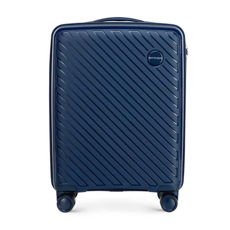 Mała walizka z polipropylenu w tłoczone paski granatowa 56-3T-201-90
