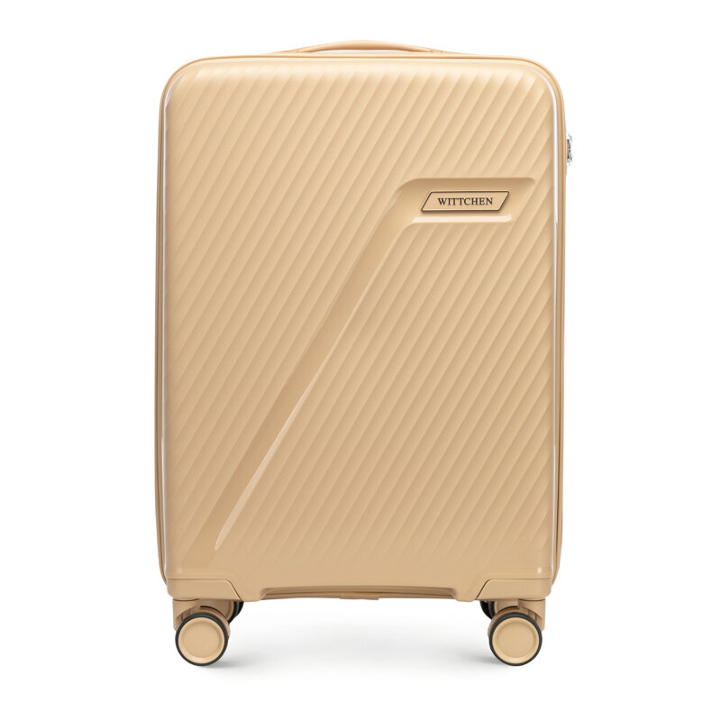 Mała walizka z polipropylenu w ukośne pasy beżowa 56-3T-501-86