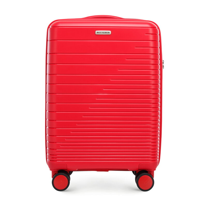 Walizka kabinowa z polipropylenu z błyszczącymi paskami czerwona 56-3T-161-35