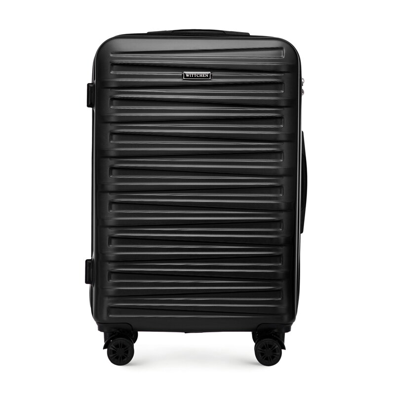 Średnia walizka z ABS-u w poziome tłoczenie czarna 56-3A-002-11