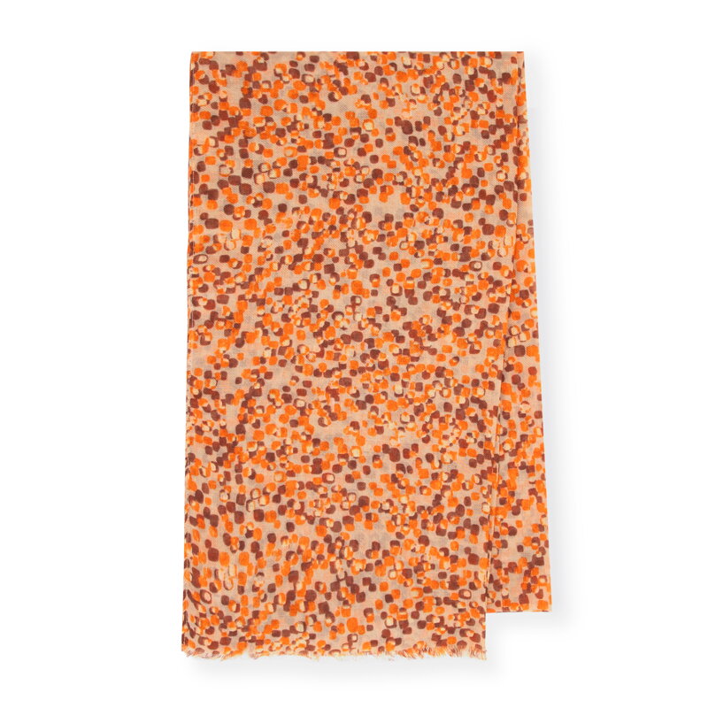 Wzorzysty damski szal pomarańczowo - brązowy 100-7D-00X-X5