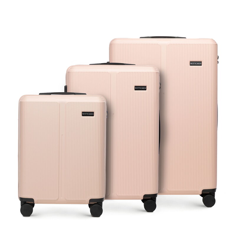 Zestaw walizek z ABS-u w drobne paski pudrowy róż 56-3A-60S-34P
