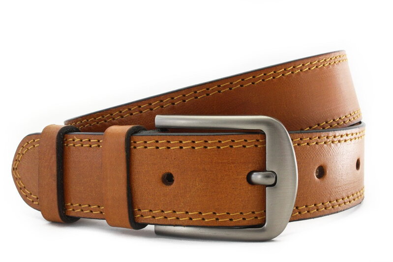 Svetlo hnedý kožený pánsky opasok s dvojitým šitím 913-5005-2-05/05-9012-40