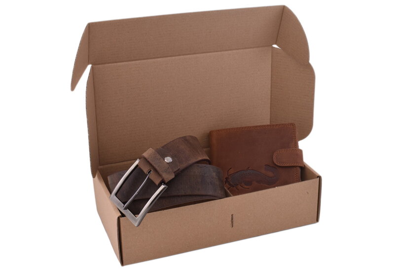 Rybársky darčekový set sumec - pánska peňaženka 2911906 a pánsky opasok tmavý hladký 747